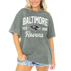 Baltimore Ravens Gameday Couture Women's Tackle Titan Boyfriend Washed T-Shirt - Gray T-shirts