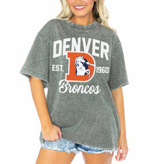 Denver Broncos Gameday Couture Women's Tackle Titan Boyfriend Washed T-Shirt - Gray T-shirts