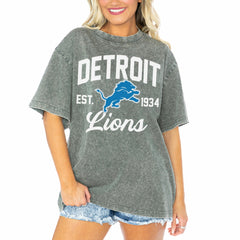 Detroit Lions Gameday Couture Women's Tackle Titan Boyfriend Washed T-Shirt - Gray T-shirts