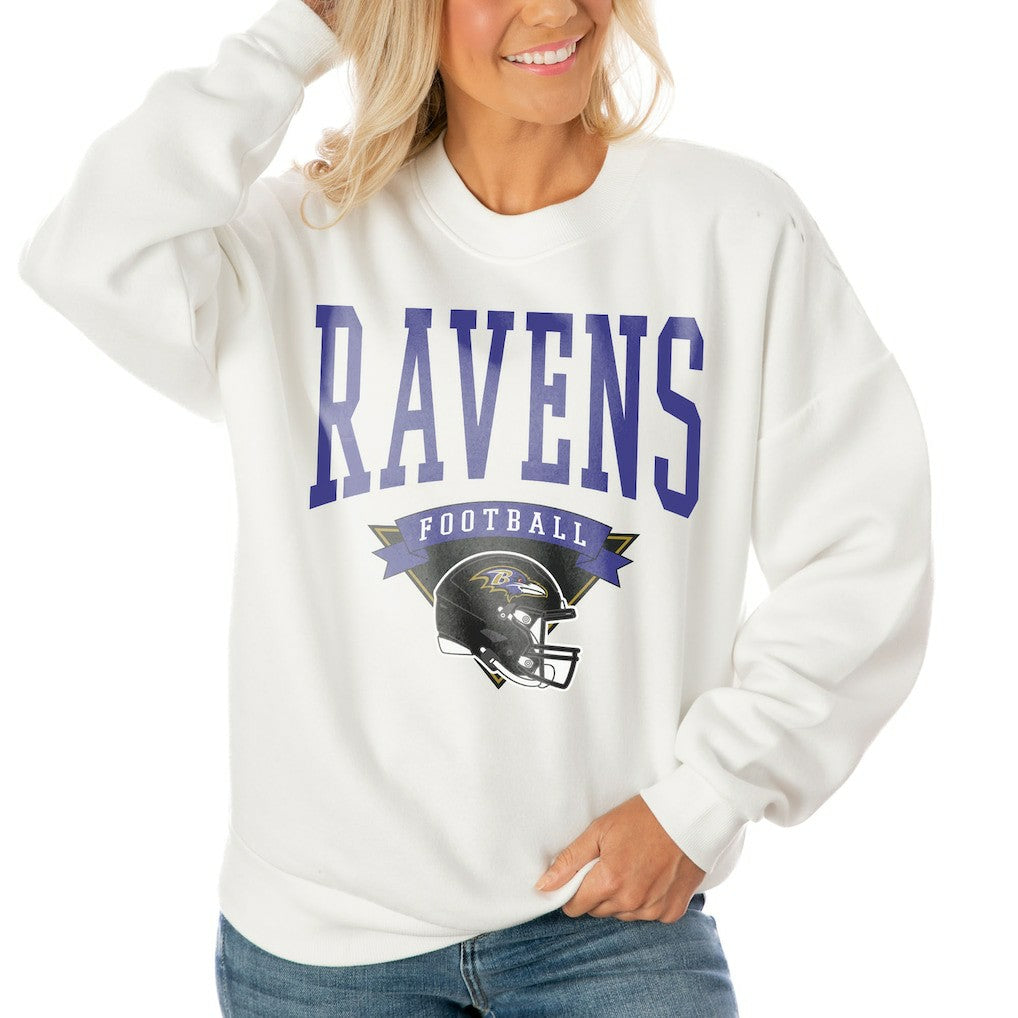 Baltimore Ravens Gameday Couture Women's Oversized Yard Line Tri-Blend Pullover Sweatshirt - White Pullover
