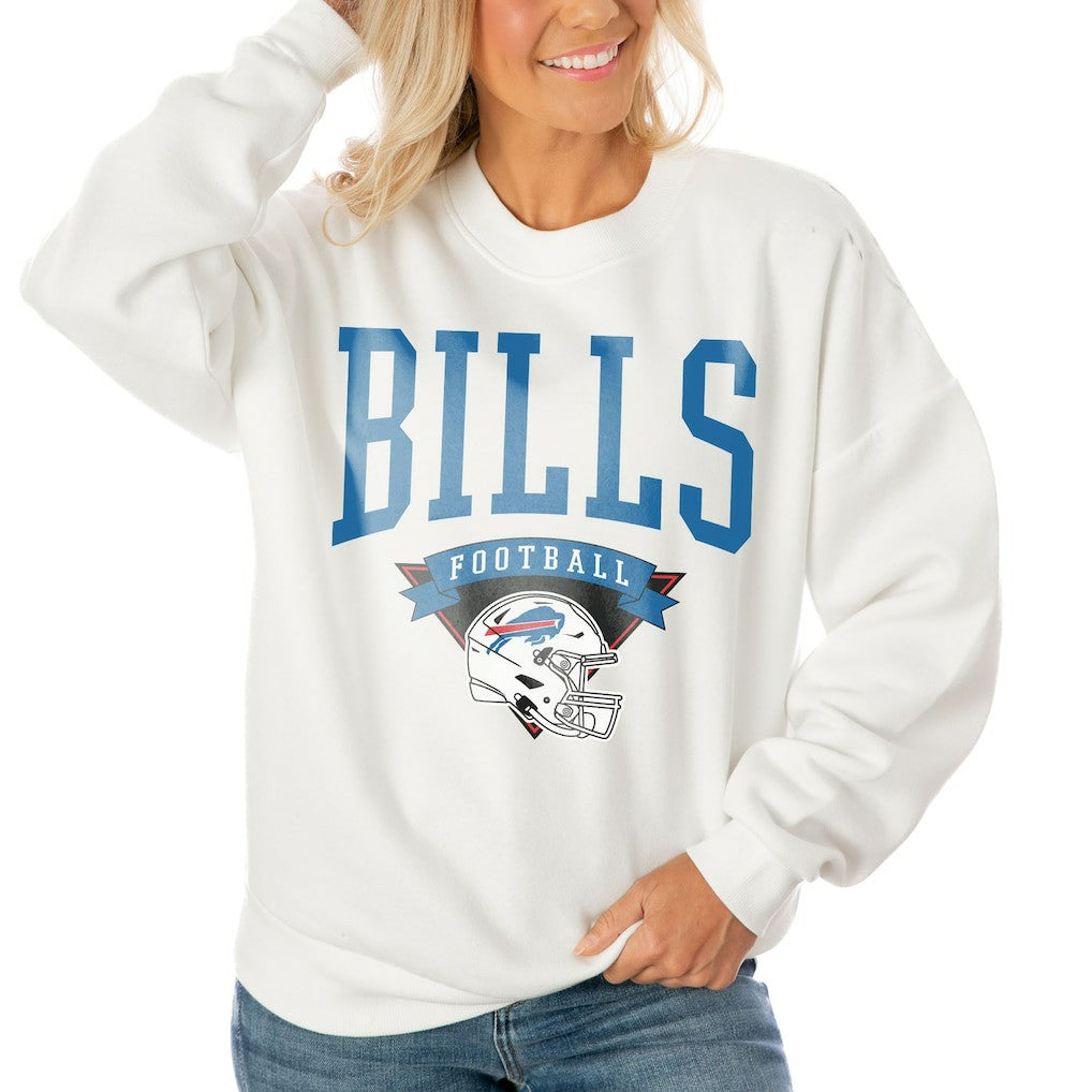 Buffalo Bills Gameday Couture Women's Oversized Yard Line Tri-Blend Pullover Sweatshirt - White Pullover