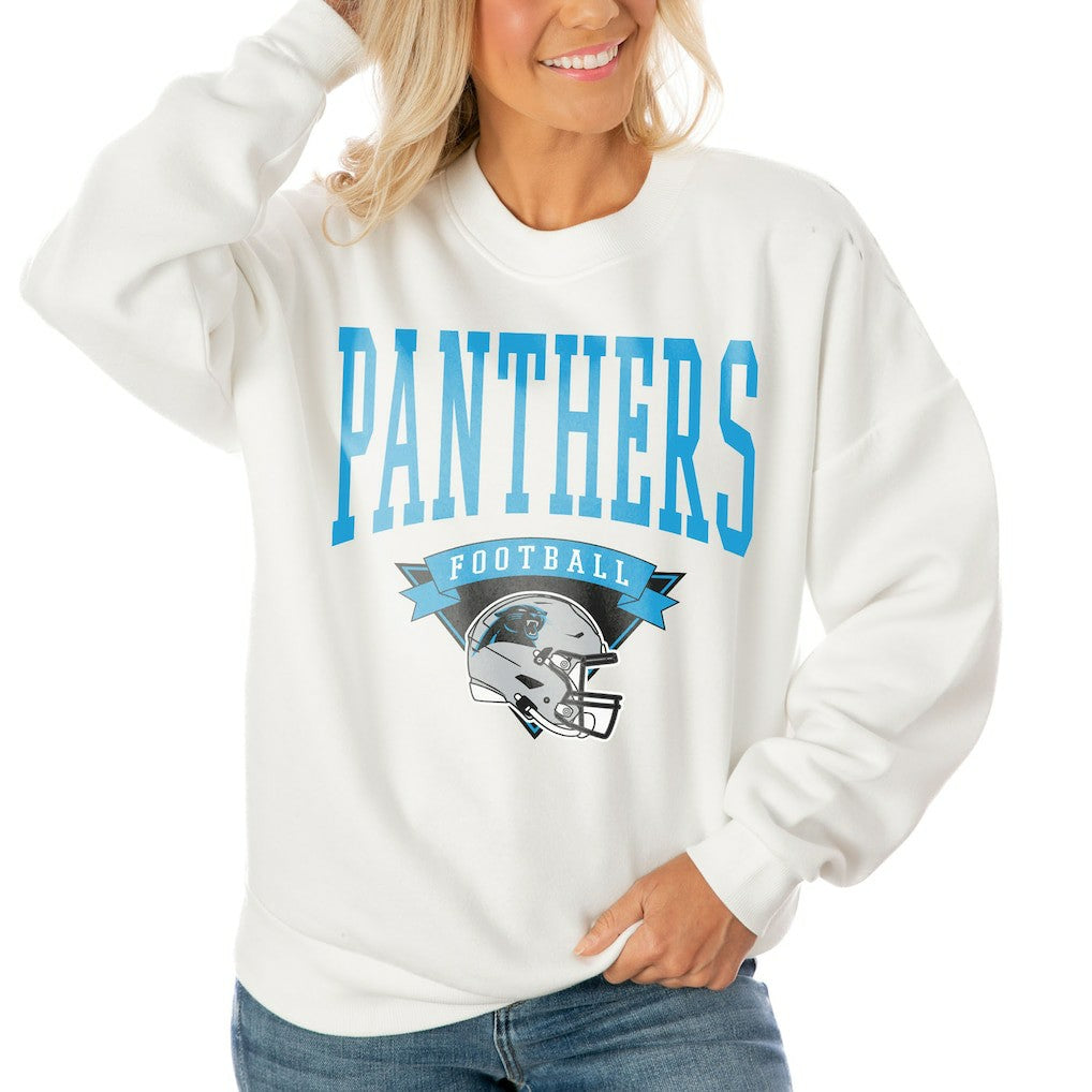 Carolina Panthers Gameday Couture Women's Oversized Yard Line Tri-Blend Pullover Sweatshirt - White Pullover