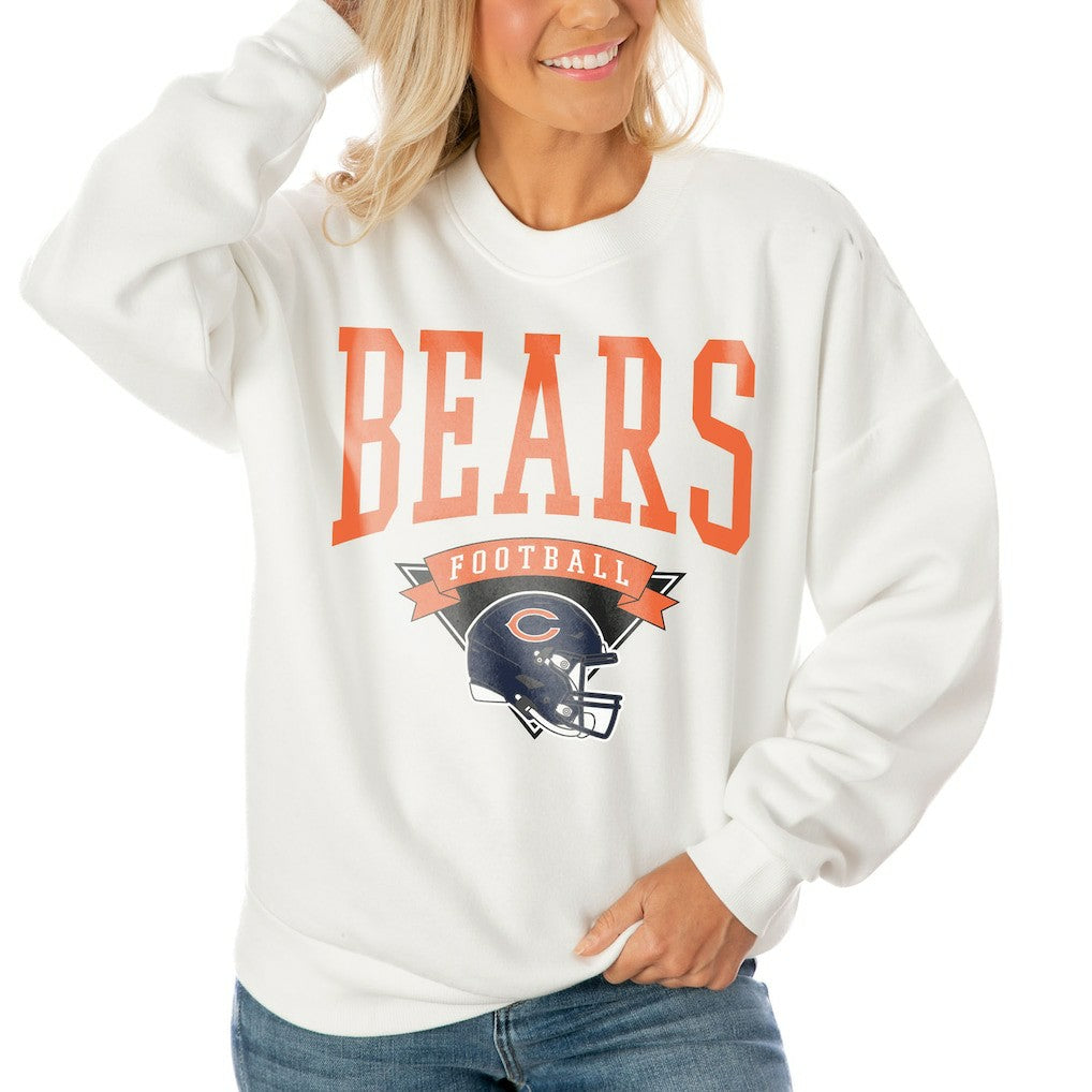 Chicago Bears Gameday Couture Women's Oversized Yard Line Tri-Blend Pullover Sweatshirt - White Pullover