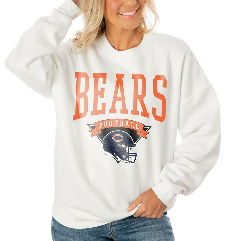 Chicago Bears Gameday Couture Women's Oversized Yard Line Tri-Blend Pullover Sweatshirt - White Pullover