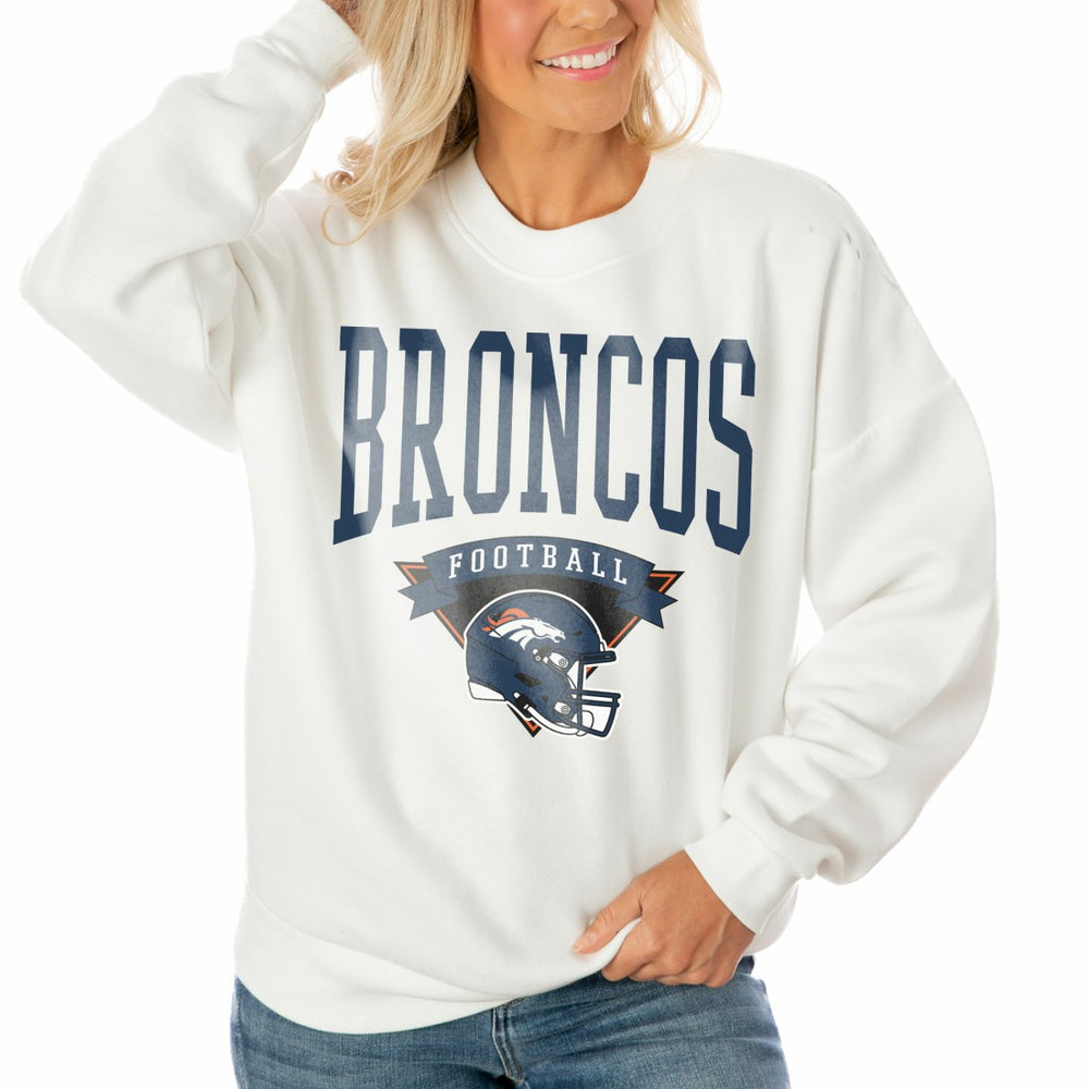 Denver Broncos Gameday Couture Women's Oversized Yard Line Tri-Blend Pullover Sweatshirt - White Pullover