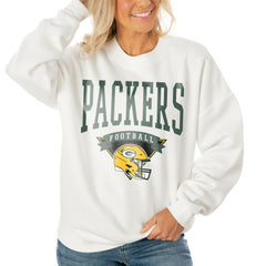 Green Bay Packers Gameday Couture Women's Oversized Yard Line Tri-Blend Pullover Sweatshirt - White Pullover