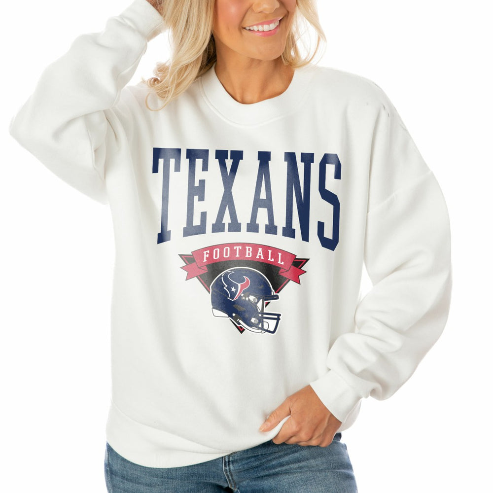 Houston Texans Gameday Couture Women's Oversized Yard Line Tri-Blend Pullover Sweatshirt - White Pullover
