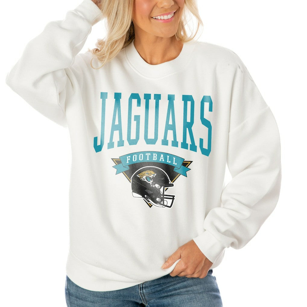 Jacksonville Jaguars Gameday Couture Women's Oversized Yard Line Tri-Blend Pullover Sweatshirt - White Pullover