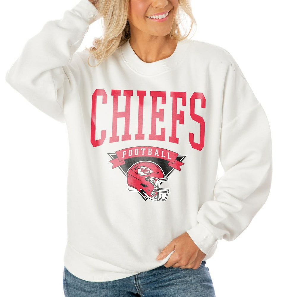 Kansas City Chiefs Gameday Couture Women's Oversized Yard Line Tri-Blend Pullover Sweatshirt - White Pullover