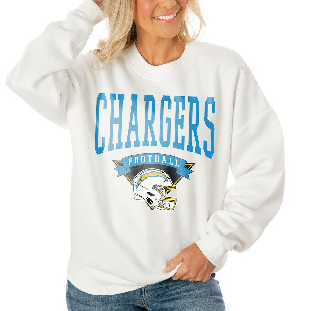 Los Angeles Chargers Gameday Couture Women's Oversized Yard Line Tri-Blend Pullover Sweatshirt - White Pullover