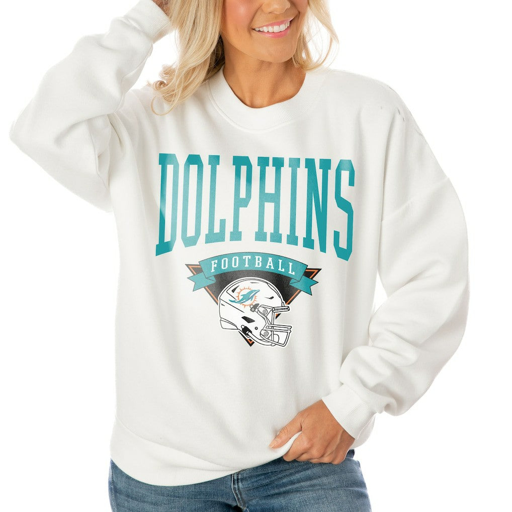 Miami Dolphins Gameday Couture Women's Oversized Yard Line Tri-Blend Pullover Sweatshirt - White Pullover