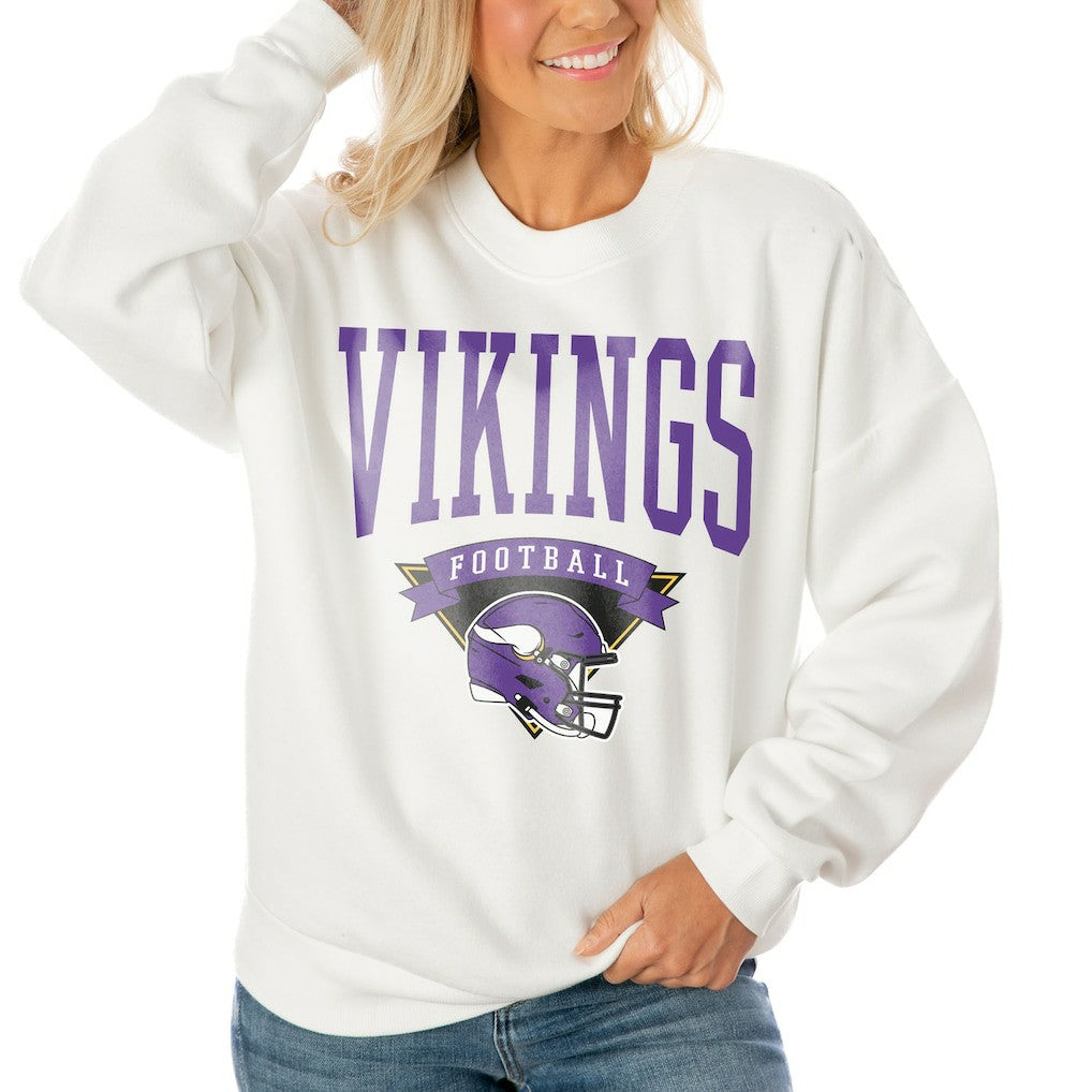 Minnesota Vikings Gameday Couture Women's Oversized Yard Line Tri-Blend Pullover Sweatshirt - White Pullover