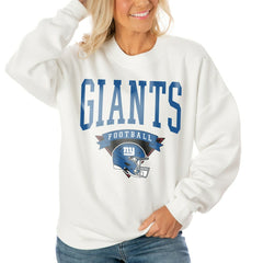 New York Giants Gameday Couture Women's Oversized Yard Line Tri-Blend Pullover Sweatshirt - White Pullover
