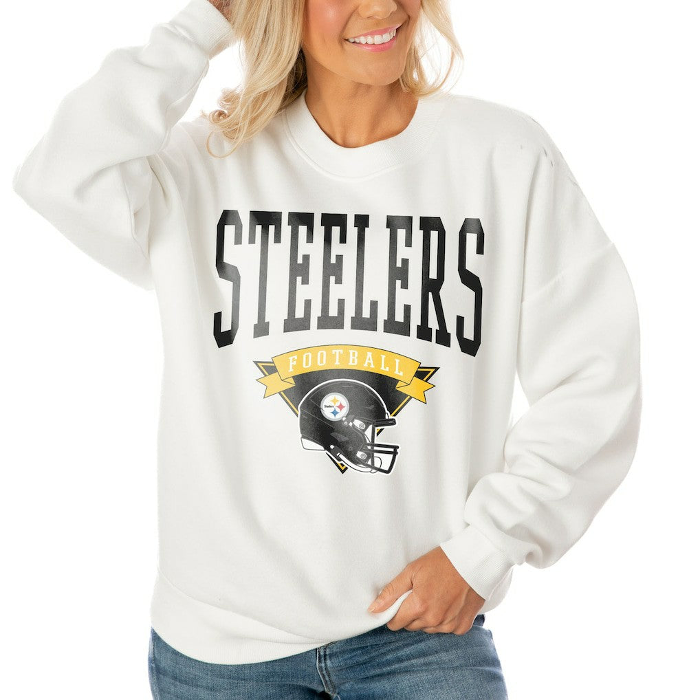 Pittsburgh Steelers Gameday Couture Women's Oversized Yard Line Tri-Blend Pullover Sweatshirt - White Pullover