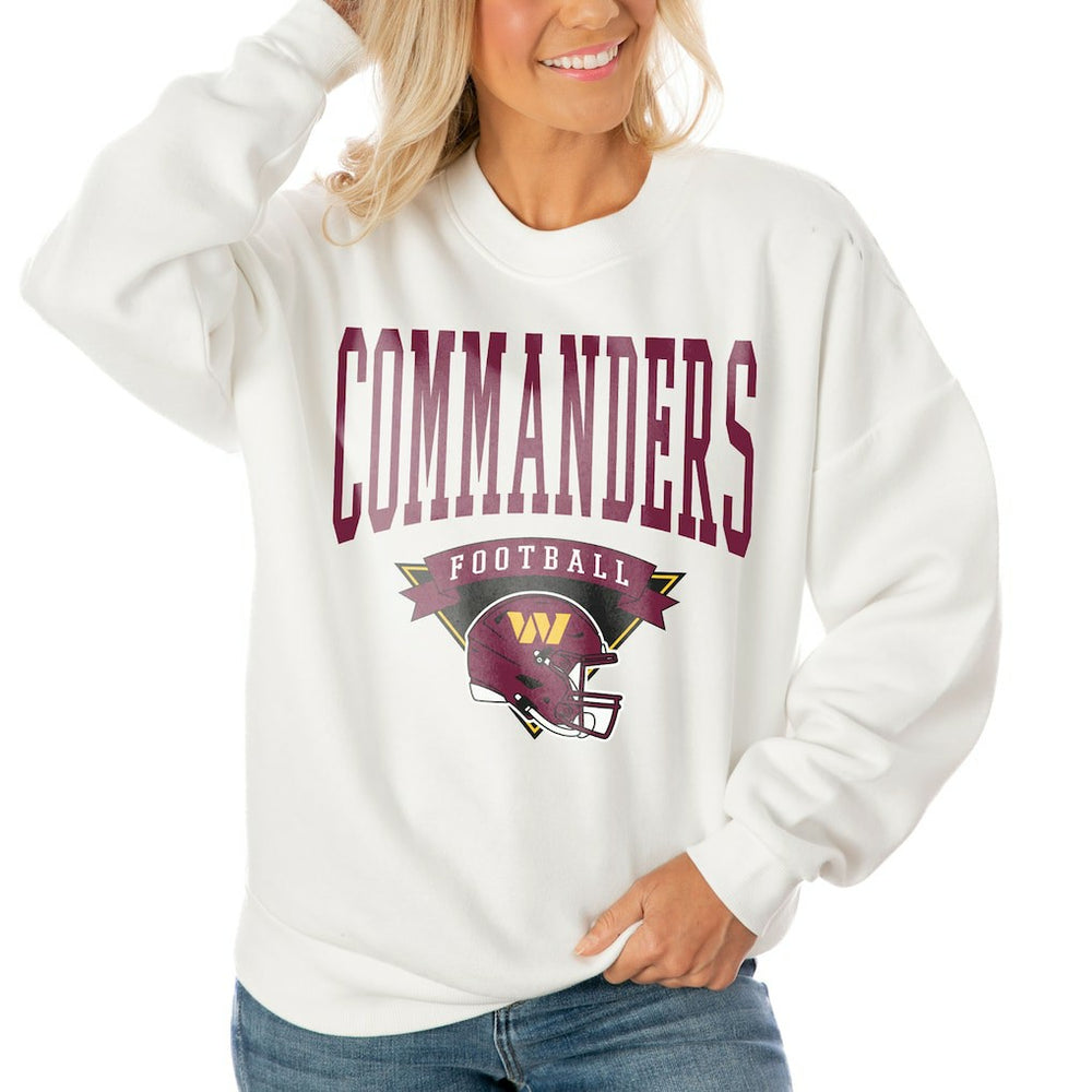 Washington Commanders Gameday Couture Women's Oversized Yard Line Tri-Blend Pullover Sweatshirt - White Pullover