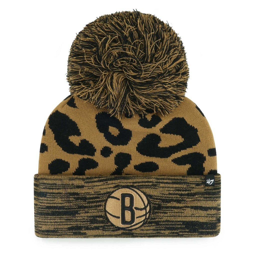 Brooklyn Nets '47 Women's Rosette Cuffed Knit Hat with Pom Leopard - 47 brand
