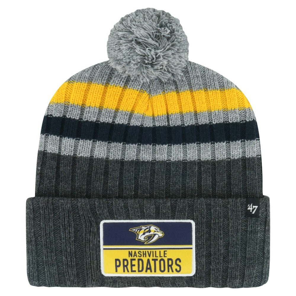 Nashville Predators '47 Stack Patch Cuffed Knit Hat with Pom - Gray | US 200568086