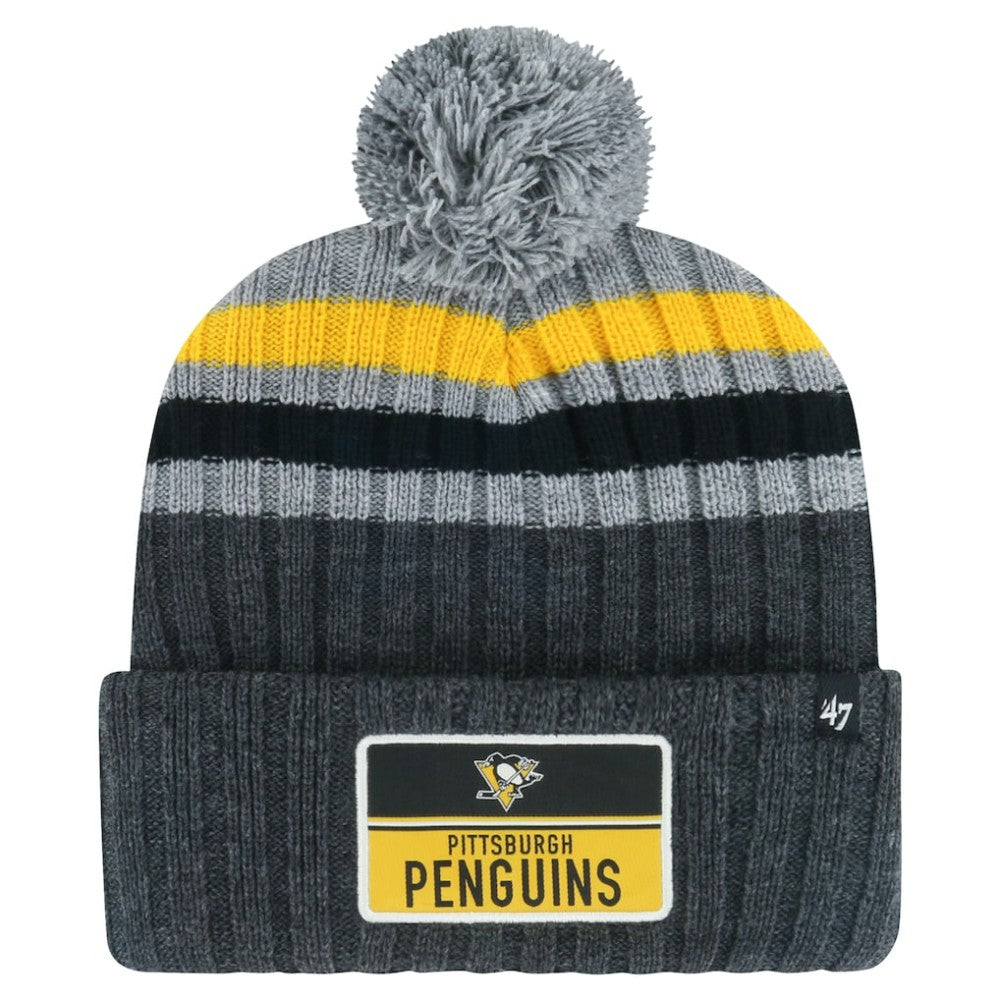 Pittsburgh Penguins '47 Stack Patch Cuffed Knit Hat with Pom - Gray | US 200568092