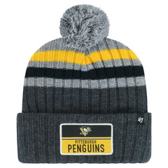 Pittsburgh Penguins '47 Stack Patch Cuffed Knit Hat with Pom - Gray | US 200568092