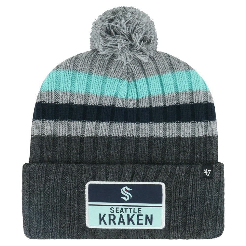 Seattle Kraken '47 Stack Patch Cuffed Knit Hat with Pom - Gray | US 200568093