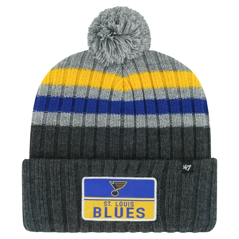 St. Louis Blues '47 Stack Patch Cuffed Knit Hat with Pom - Gray | US 200568094