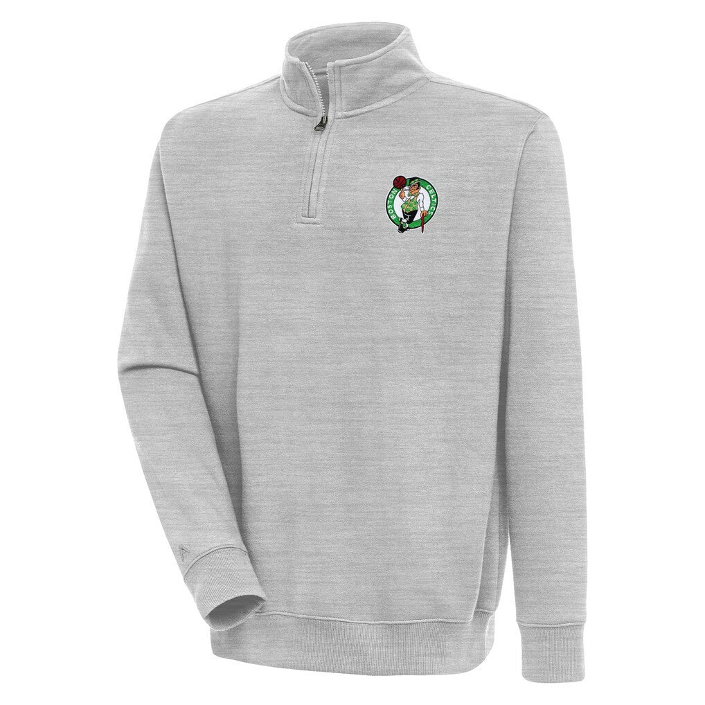 Boston Celtics Antigua Victory Quarter-Zip Pullover Top Heather Gray