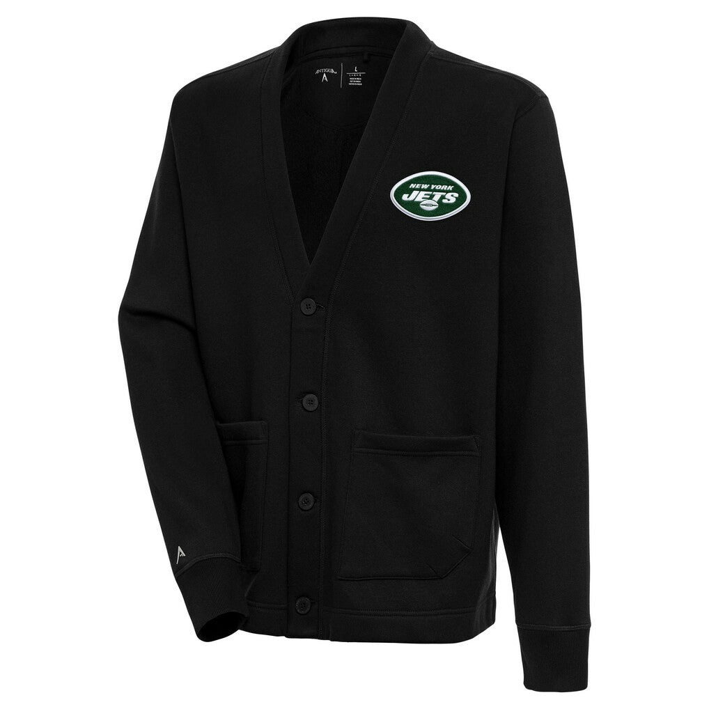 New York Jets Antigua Victory Button-Up Cardigan - Black