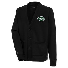New York Jets Antigua Victory Button-Up Cardigan - Black