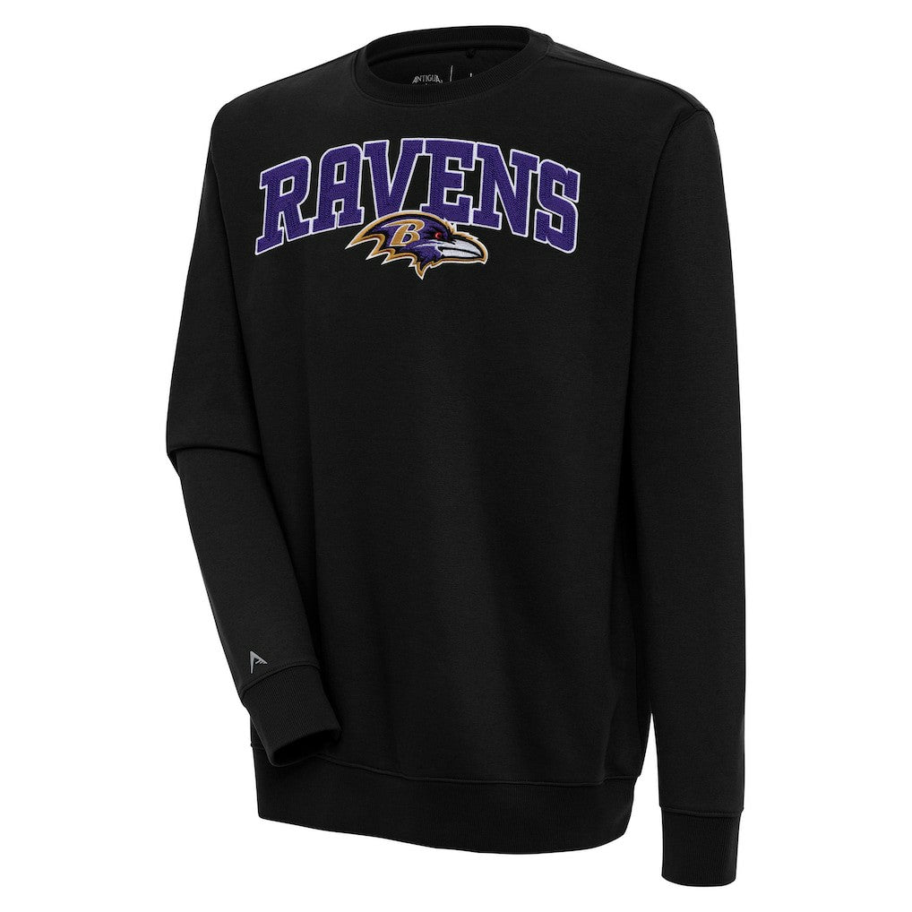 Baltimore Ravens Antigua Victory Chenille Pullover Sweatshirt - Black Pullover