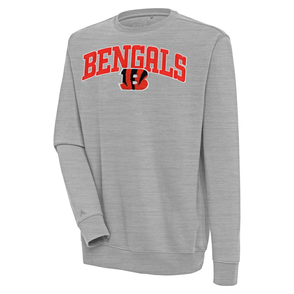 Cincinnati Bengals Antigua Victory Chenille Pullover Sweatshirt - Heather Gray Pullover
