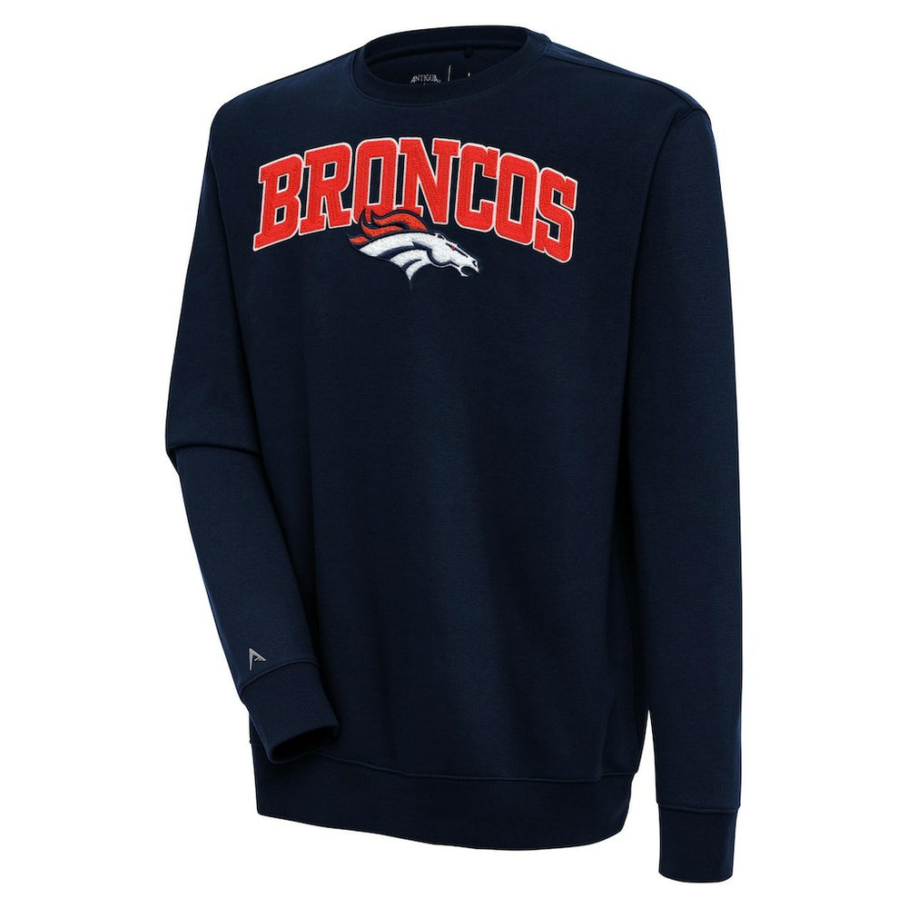 Denver Broncos Antigua Victory Chenille Pullover Sweatshirt - Navy Pullover