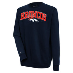 Denver Broncos Antigua Victory Chenille Pullover Sweatshirt - Navy Pullover