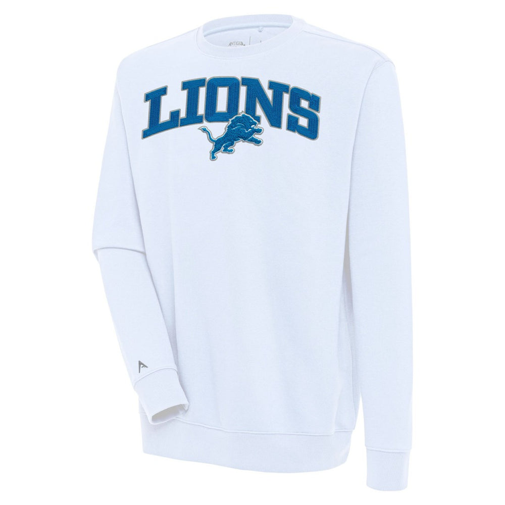 Detroit Lions Antigua Victory Chenille Pullover Sweatshirt - White Pullover