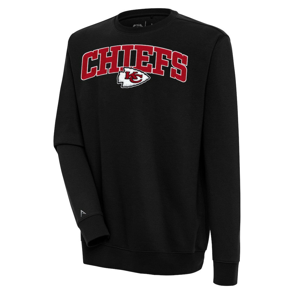 Kansas City Chiefs Antigua Victory Chenille Pullover Sweatshirt - Black Pullover