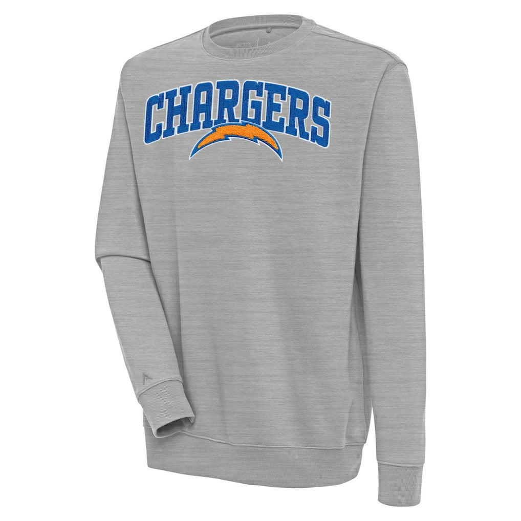 Los Angeles Chargers Antigua Victory Chenille Pullover Sweatshirt - Heather Gray Pullover