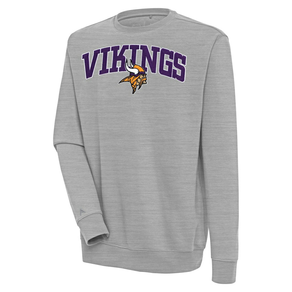 Minnesota Vikings Antigua Victory Chenille Pullover Sweatshirt - Heather Gray Pullover