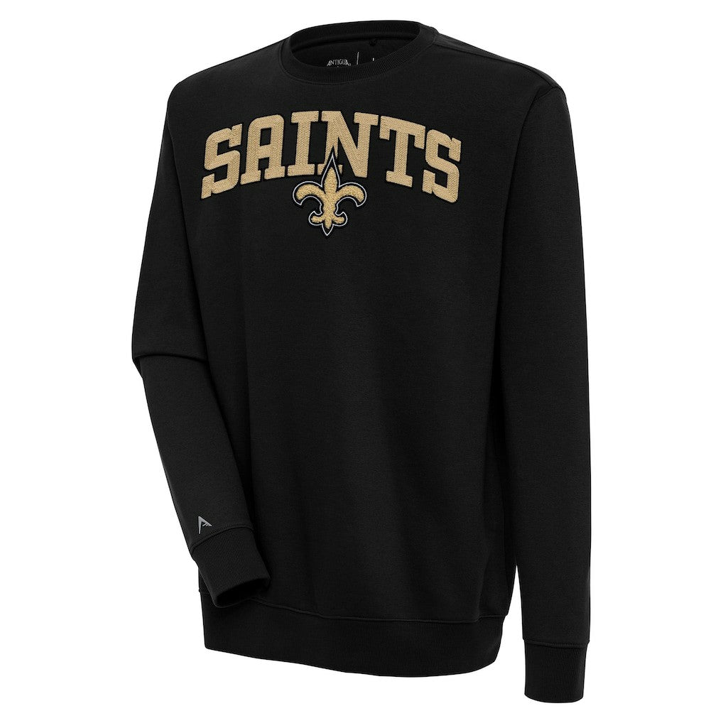 New Orleans Saints Antigua Victory Chenille Pullover Sweatshirt - Black Pullover