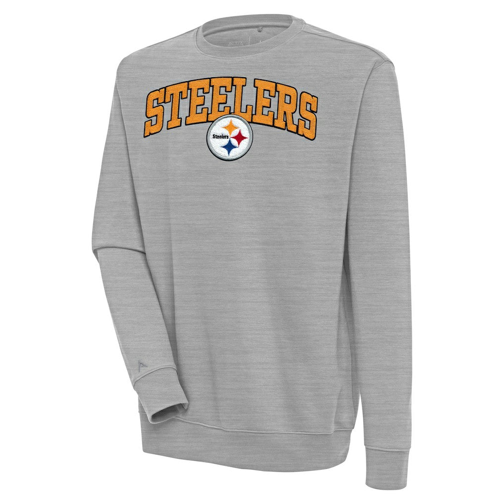Pittsburgh Steelers Antigua Victory Chenille Pullover Sweatshirt - Heather Gray Pullover