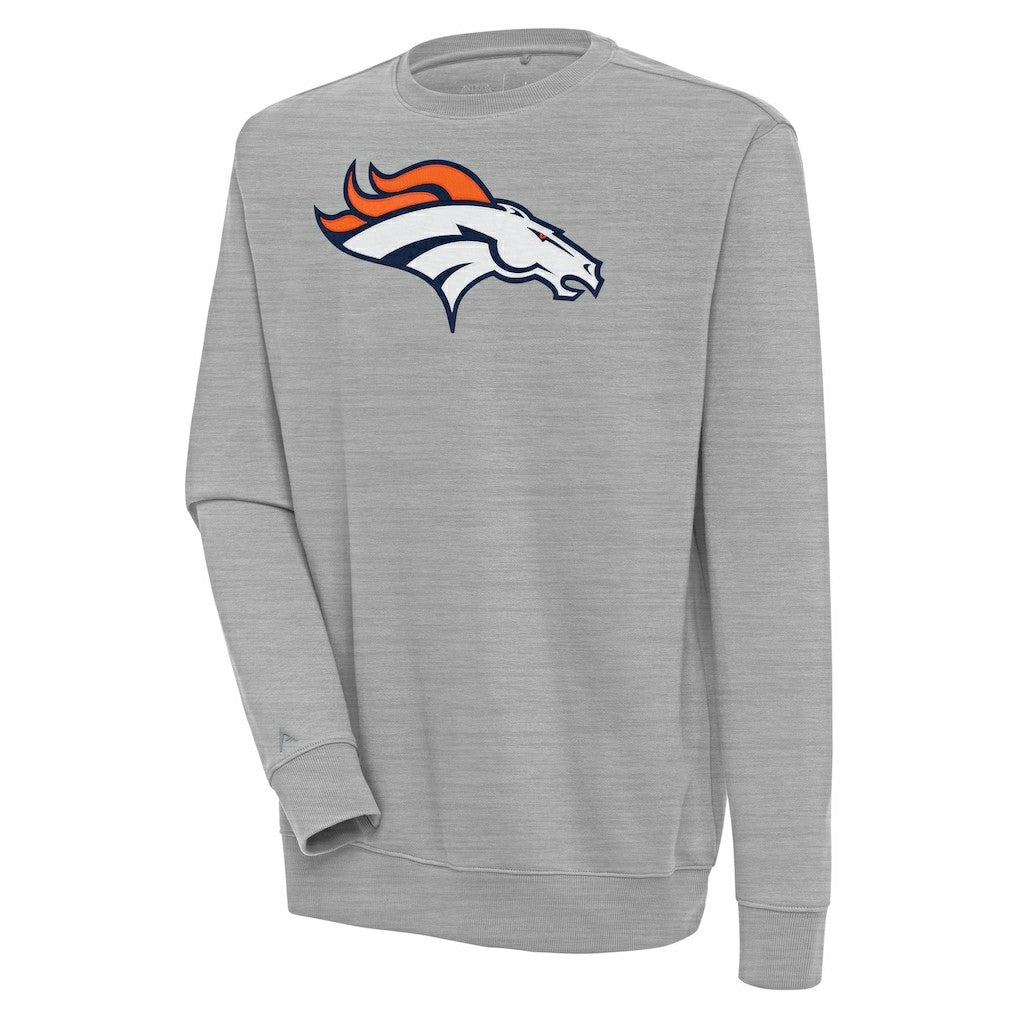 Denver Broncos Antigua Victory Pullover Sweatshirt - Heather Gray Pullover