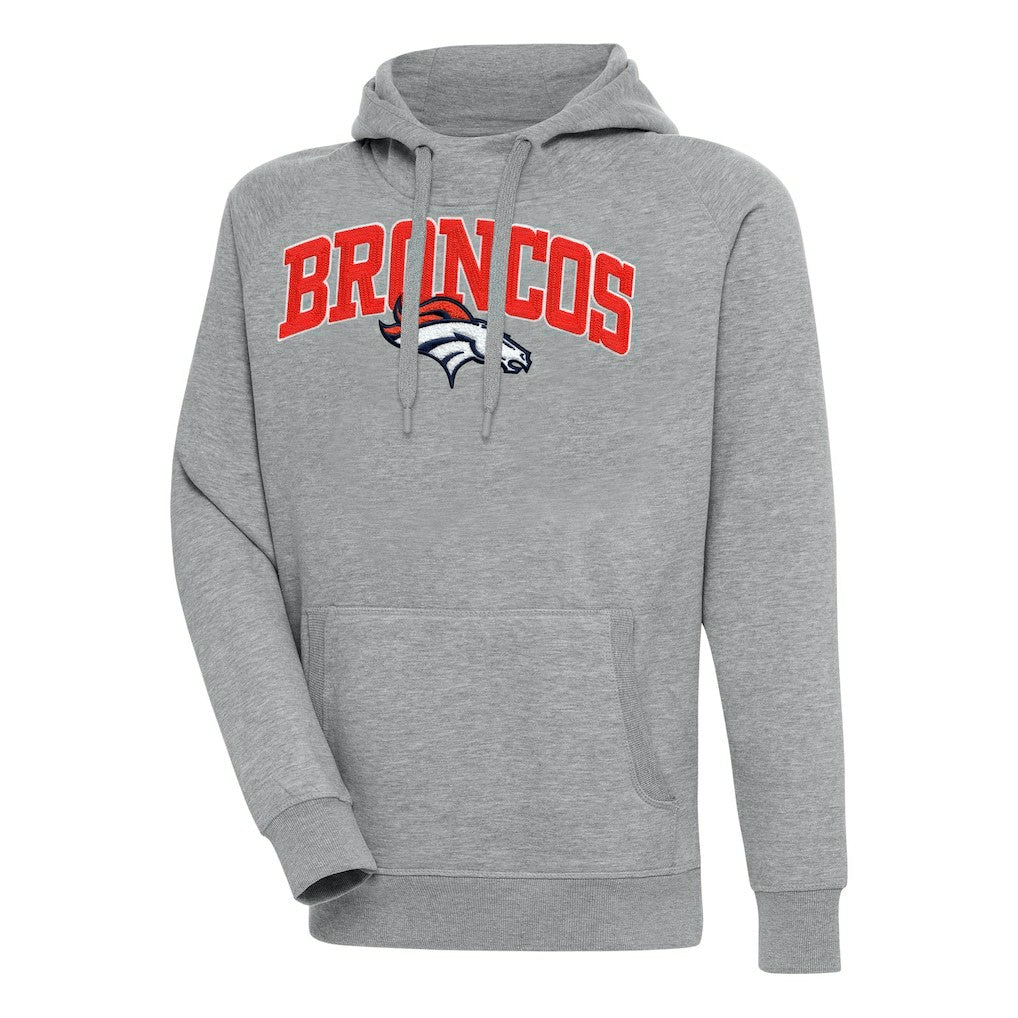 Denver Broncos Antigua Victory Pullover Hoodie - Heather Gray Hoodies