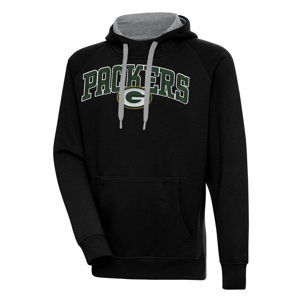 Green Bay Packers Antigua Victory Pullover Hoodie - Black Hoodies