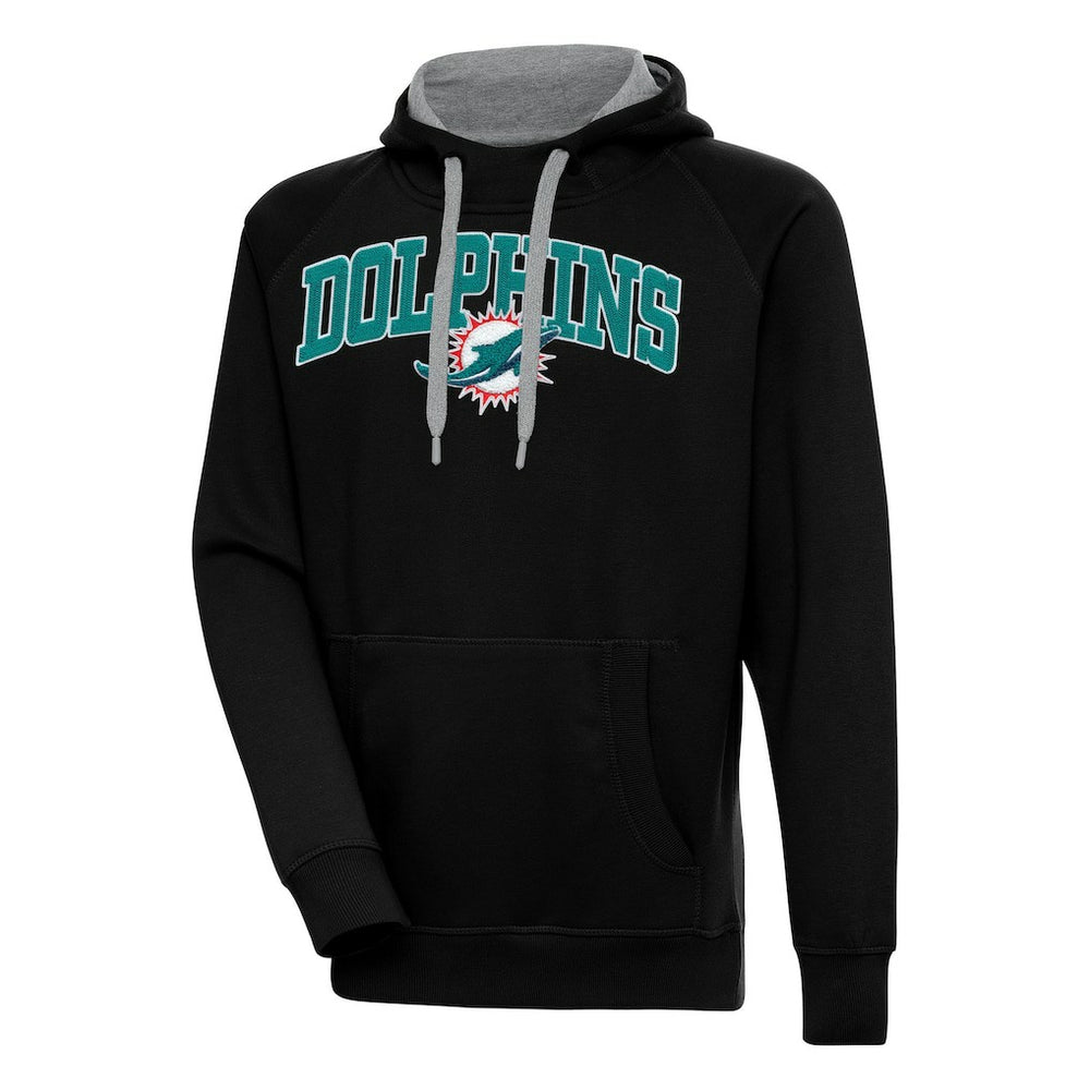 Miami Dolphins Antigua Victory Pullover Hoodie - Black Hoodies