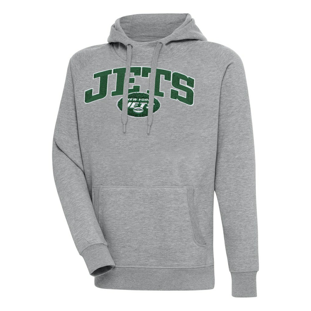 New York Jets Antigua Victory Pullover Hoodie - Heather Gray Hoodies