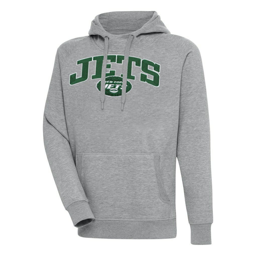 New York Jets Antigua Victory Pullover Hoodie - Heather Gray Hoodies