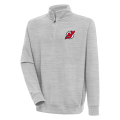 New Jersey Devils Antigua Victory Quarter-Zip Pullover Top - Heather Gray | US 200570768