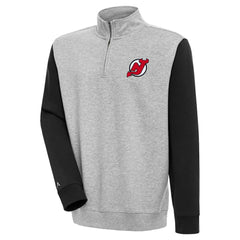New Jersey Devils Antigua Victory Colorblock Quarter-Zip Pullover Top - Heather Gray/Black | US 200570830
