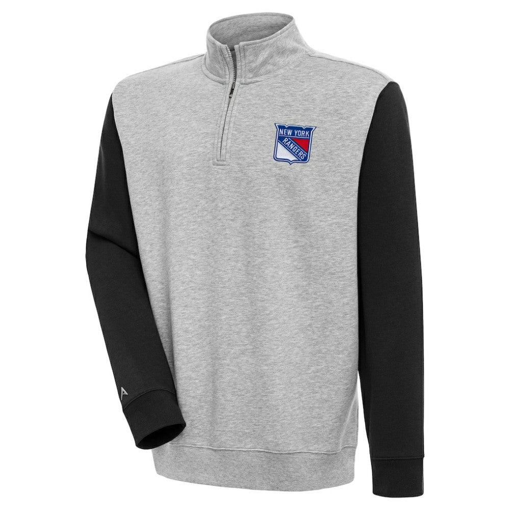 New York Rangers Antigua Victory Colorblock Quarter-Zip Pullover Top - Heather Gray/Black | US 200570832
