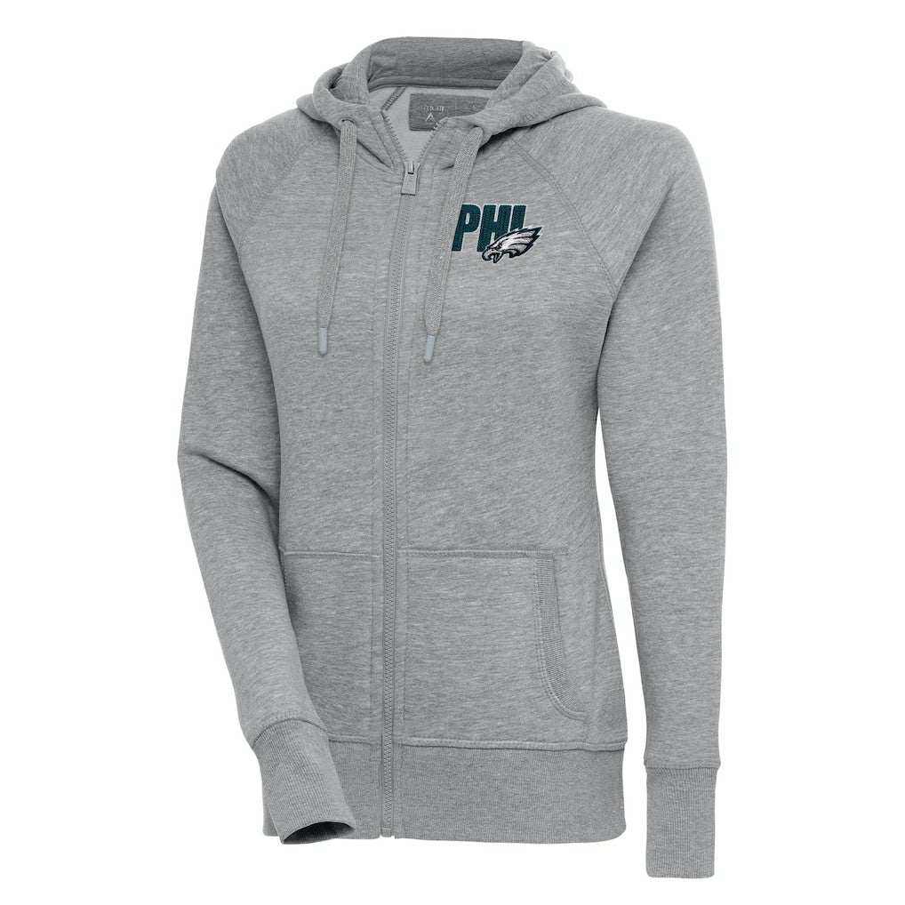 Philadelphia Eagles Antigua Women's Victory Full-Zip Hoodie - Heather Gray Hoodies