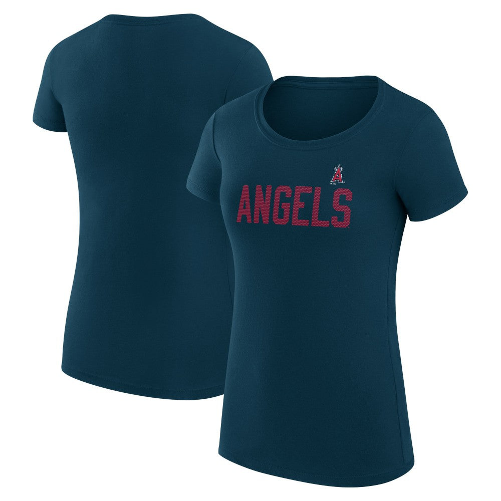 Los Angeles Angels G-III 4Her by Carl Banks Women's Super-Slim Fit Lightweight Dot Print T-Shirt - Navy T-shirts