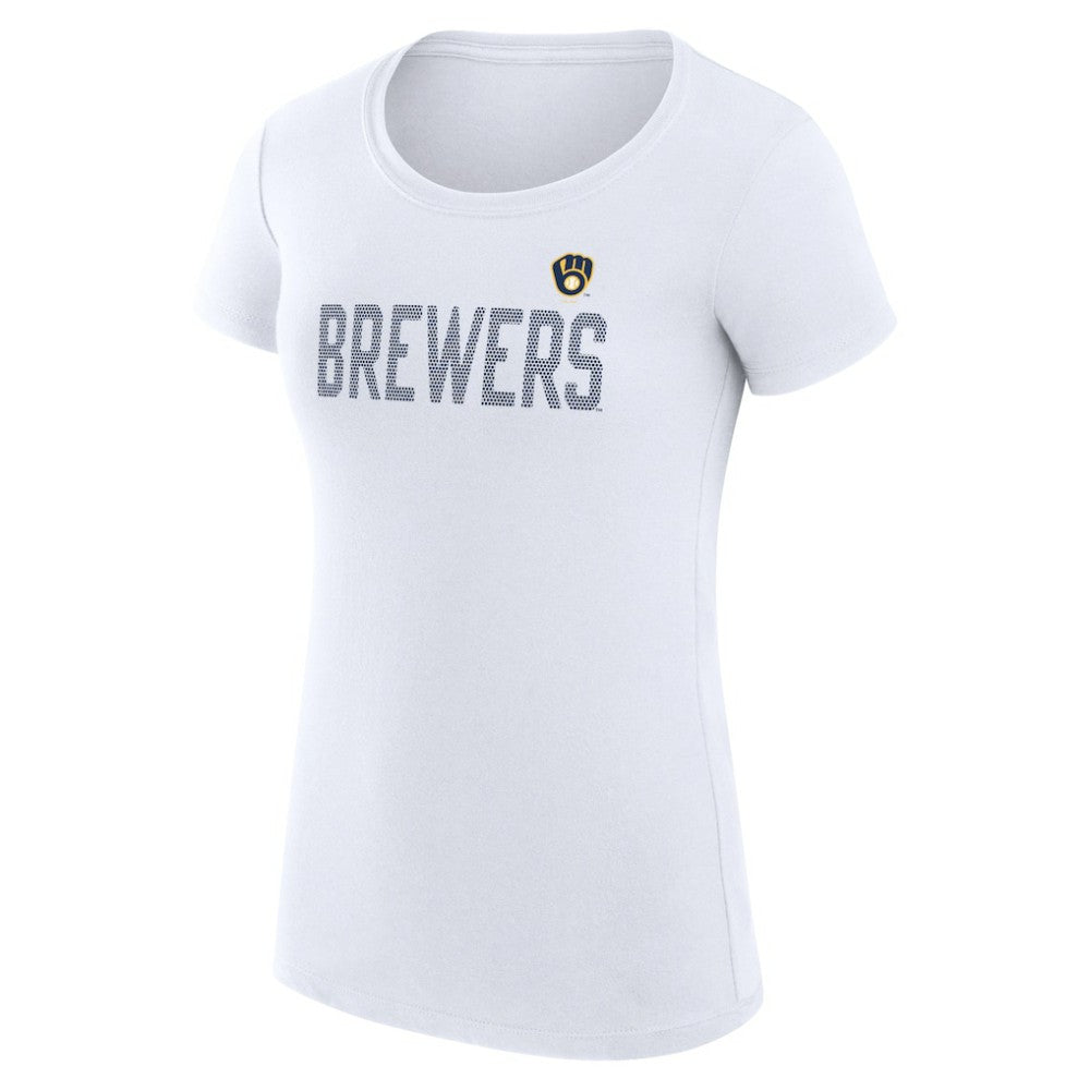 Milwaukee Brewers G-III 4Her by Carl Banks Women's Super-Slim Fit Lightweight Dot Print T-Shirt - White T-shirts